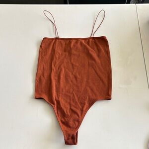 PacSun Rust Orange Ribbed Spaghetti Strap Bodysuit